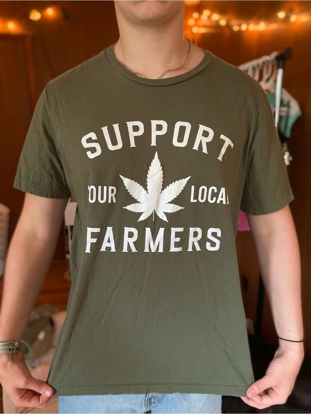 Support Our Local Farmers Graphic T-Shirt - Olive Green